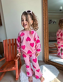 PEMBE KALP SWEAT FİTİLLİ TAYT TAKIM